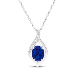 Oval-Cut Blue Lab-Created Sapphire & White Lab-Created Sapphire Necklace Sterling Silver 18&quot;