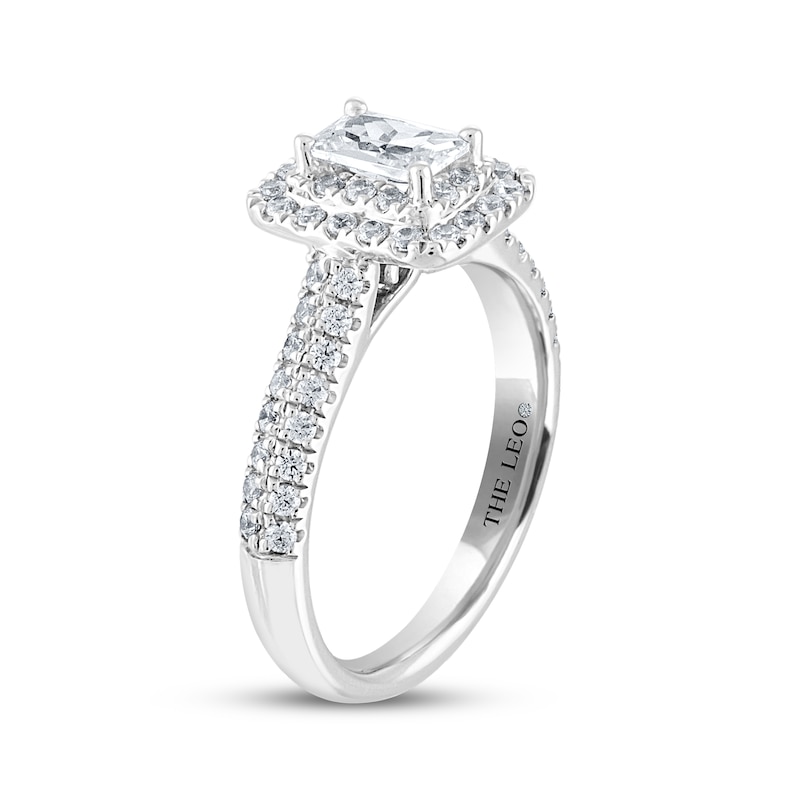 Main Image 2 of THE LEO Diamond Emerald-Cut Halo Engagement Ring 1 ct tw 14K White Gold