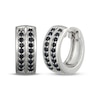 Thumbnail Image 1 of Men's Black Lab-Created Sapphire Two-Row Huggie Hoop Earrings Sterling Silver