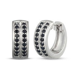 Men's Black Lab-Created Sapphire Two-Row Huggie Hoop Earrings Sterling Silver