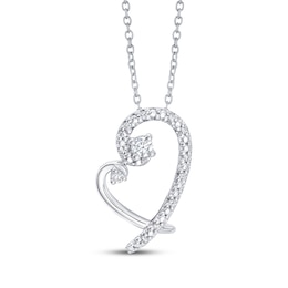 Diamond Tilted Heart Necklace 1/10 ct tw Sterling Silver 18&quot;