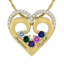 Birthstone Family & Mother's Heart Necklace (1-5 Stones and 2 Lines)