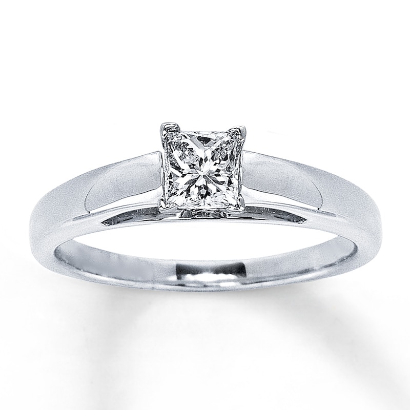 Main Image 1 of Certified Diamond Ring 1/2 carat Princess-cut 14K White Gold (I/I1)