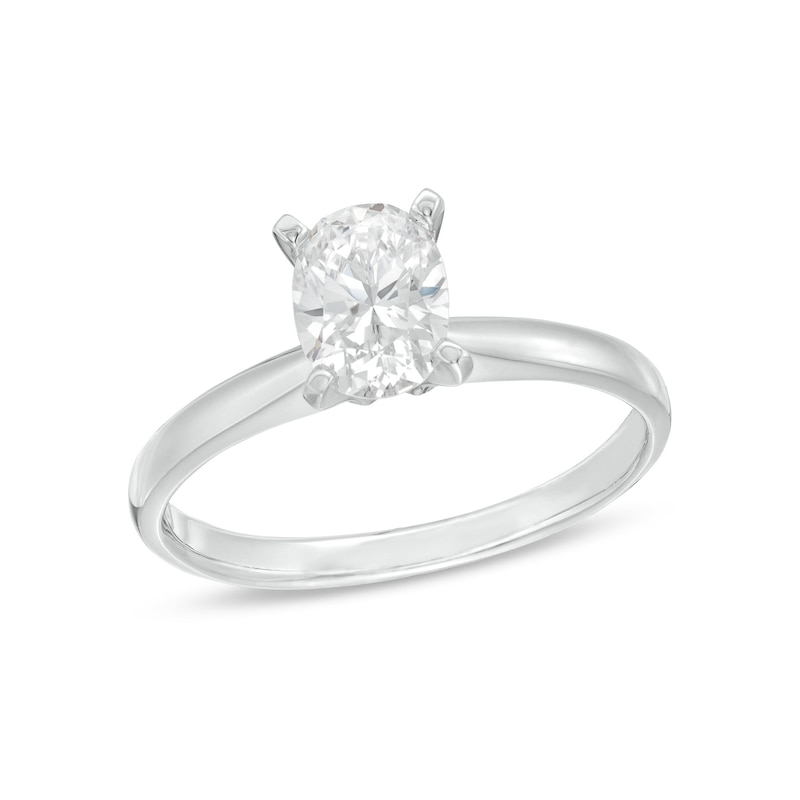 Main Image 1 of Certified Diamond Solitaire Ring 1 ct Oval 14K White Gold (I/I1)