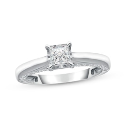 Diamond Solitaire Engagement Ring 1 ct tw Princess/Round 10K White Gold (J/I3)