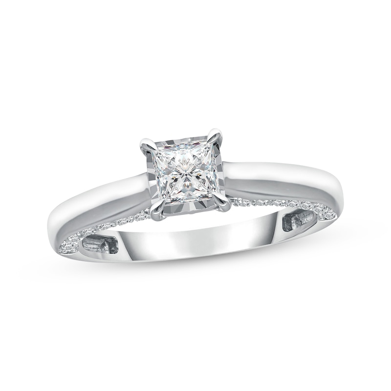 Main Image 1 of Diamond Solitaire Engagement Ring 1 ct tw Princess/Round 10K White Gold (J/I3)