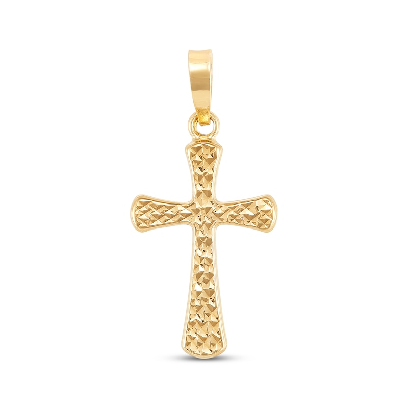 Main Image 1 of Men's Diamond-Cut Rounded Edge Cross Charm 14K Yellow Gold