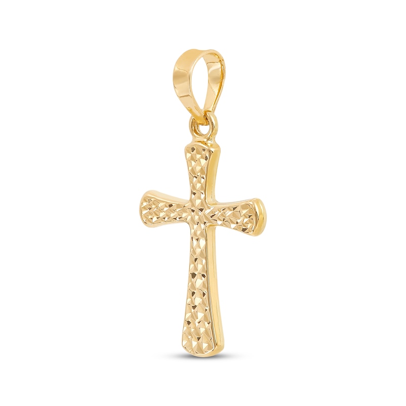 Main Image 2 of Men's Diamond-Cut Rounded Edge Cross Charm 14K Yellow Gold