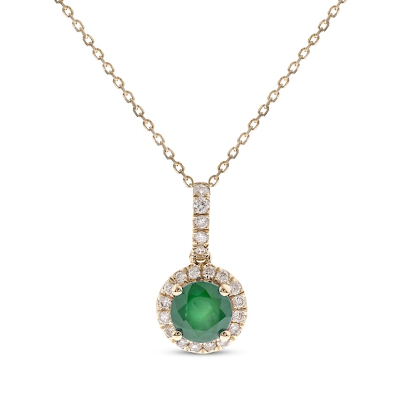 Emerald & Diamond Necklace 1/8 ct tw 10K Yellow Gold 18”