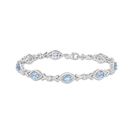 Oval-Cut Aquamarine & White Lab-Created Sapphire Bracelet Sterling Silver 7.25&quot;