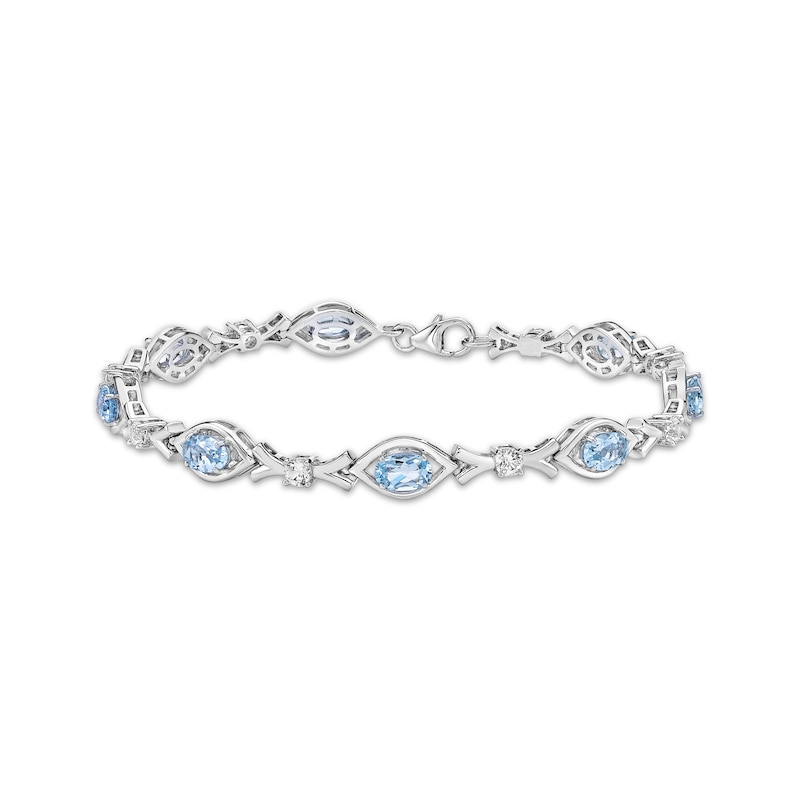 Oval-Cut Aquamarine & White Lab-Created Sapphire Bracelet Sterling Silver 7.25"