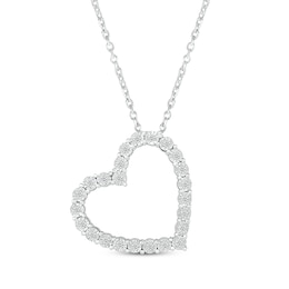 Diamond Tilted Heart Necklace 1/10 ct tw Sterling Silver 18&quot;