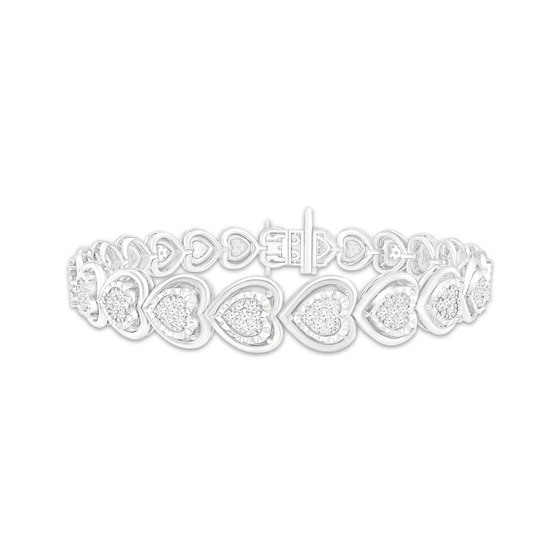 Main Image 1 of Round-Cut Multi-Diamond Center Heart Link Bracelet 1 ct tw Sterling Silver 7.25”