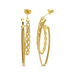 Offset Diamond-Cut Chain Double Hoop Earrings 10K Yellow Gold