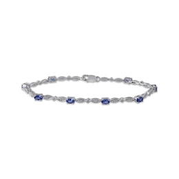 Oval-Cut Tanzanite & Diamond Accent Link Bracelet Sterling Silver 7.25&quot;