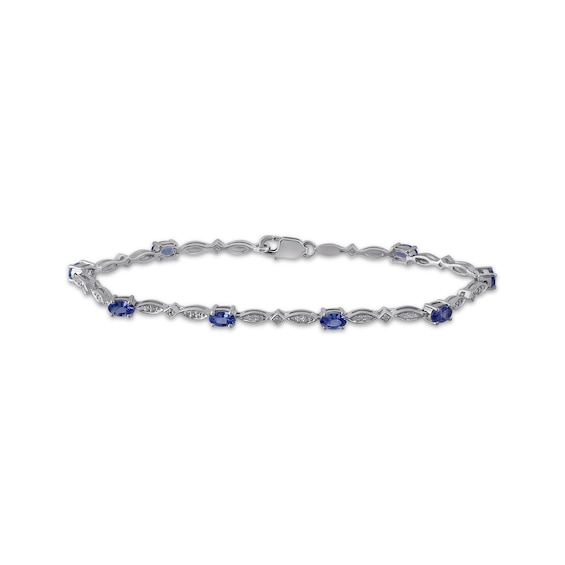 Oval-Cut Tanzanite & Diamond Accent Link Bracelet Sterling Silver 7.25"