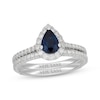 Thumbnail Image 1 of Neil Lane Pear-Shaped Natural Blue Sapphire & Diamond Bridal Set 5/8 ct tw 14K White Gold