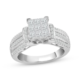 Princess-Cut Multi-Diamond Center Engagement Ring 1 ct tw 10K White Gold