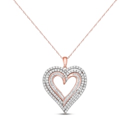 Diamond Three-Row Heart Necklace 1 ct tw 10K Rose Gold 18&quot;