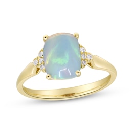 Cushion-Cut Opal & Diamond Ring 1/20 ct tw 10K Yellow Gold