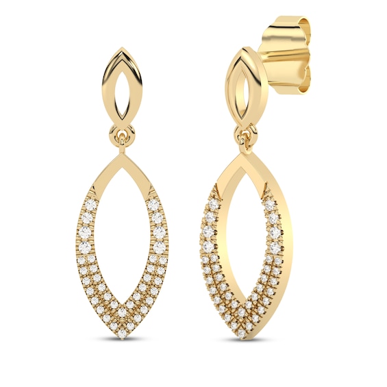 Diamond Two-Row Marquise Drop Earrings 1/6 ct tw 10K Yellow Gold