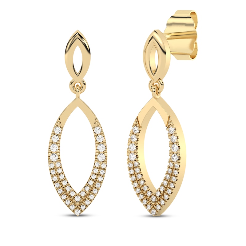 Main Image 1 of Diamond Two-Row Marquise Drop Earrings 1/6 ct tw 10K Yellow Gold