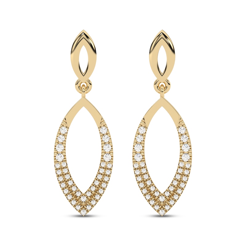 Main Image 2 of Diamond Two-Row Marquise Drop Earrings 1/6 ct tw 10K Yellow Gold