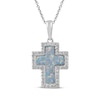 Thumbnail Image 0 of Lab-Created Opal & White Lab-Created Sapphire Cross Necklace Sterling Silver 18"