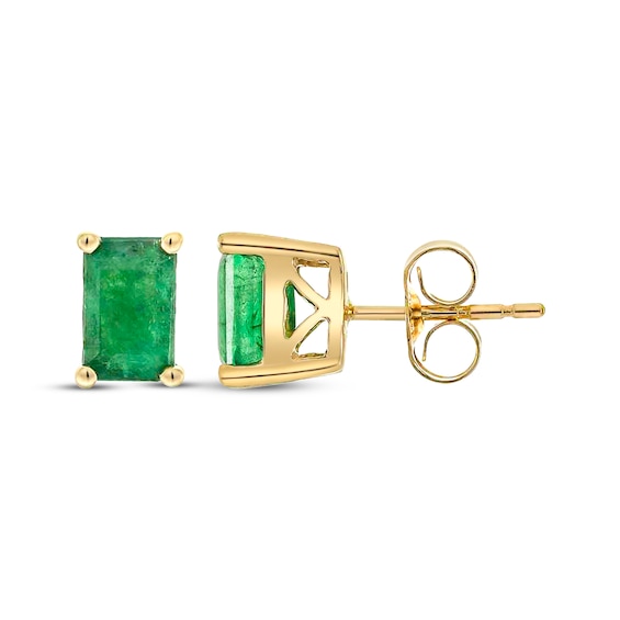 Emerald-Cut Natural Emerald Solitaire Stud Earrings 10K Yellow Gold