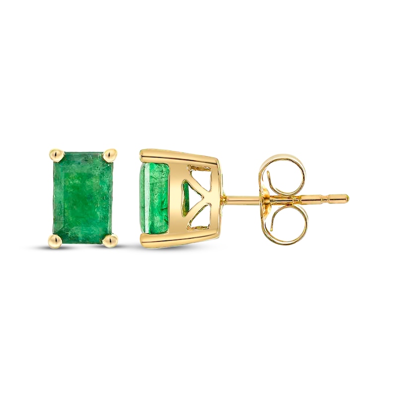 Main Image 1 of Emerald-Cut Natural Emerald Solitaire Stud Earrings 10K Yellow Gold