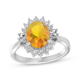 Oval-Cut Citrine & White Lab-Created Sapphire Starburst Ring Sterling Silver