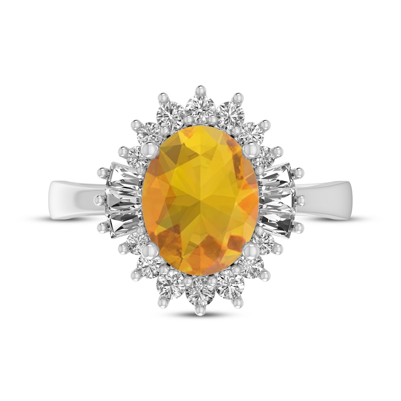 Main Image 3 of Oval-Cut Citrine & White Lab-Created Sapphire Starburst Ring Sterling Silver