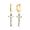 Thumbnail Image 1 of Men's White & Black Diamond Dagger Dangle Hoop Earrings 1/4 ct tw 10K Yellow Gold