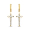 Thumbnail Image 2 of Men's White & Black Diamond Dagger Dangle Hoop Earrings 1/4 ct tw 10K Yellow Gold