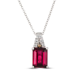 Le Vian Emerald-Cut Rhodolite Garnet Necklace 1/20 ct tw Diamonds 14K Vanilla Gold 18&quot;