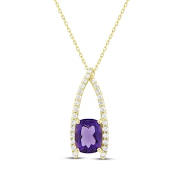 Cushion-Cut Amethyst & Diamond Necklace 1/3 ct tw 10K Yellow Gold 18&quot;