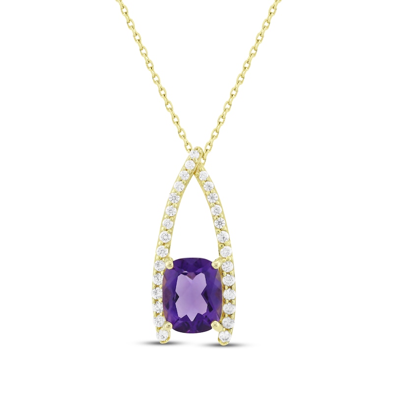 Cushion-Cut Amethyst & Diamond Necklace 1/3 ct tw 10K Yellow Gold 18"