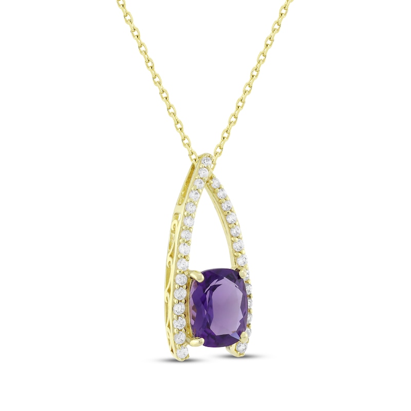 Cushion-Cut Amethyst & Diamond Necklace 1/3 ct tw 10K Yellow Gold 18"