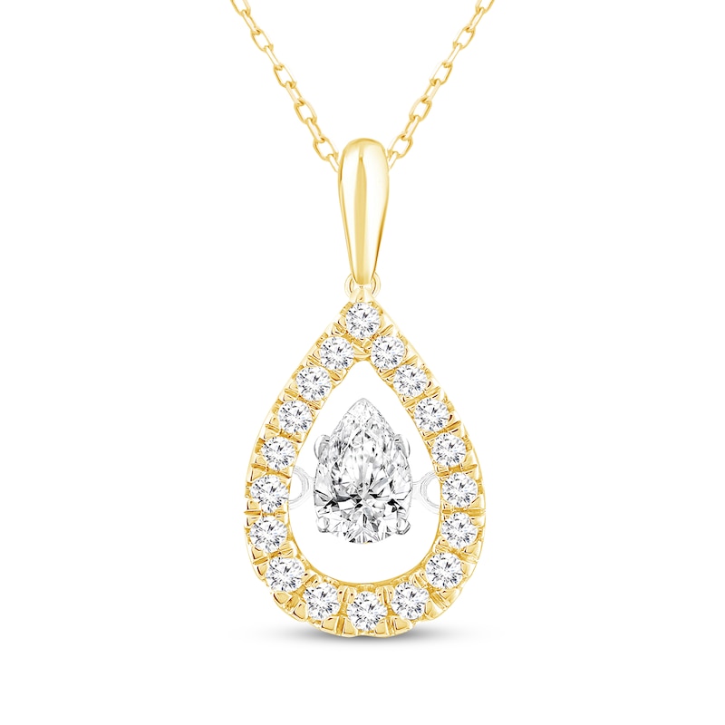 Main Image 1 of Unstoppable Love Pear-Shaped Lab-Grown Diamond Halo Necklace 1/2 ct tw 14K Yellow Gold 18&quot;