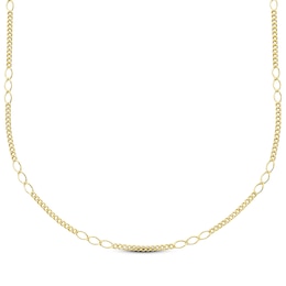 Solid Curb Link Chain Station Necklace 10K Yellow Gold 18&quot;