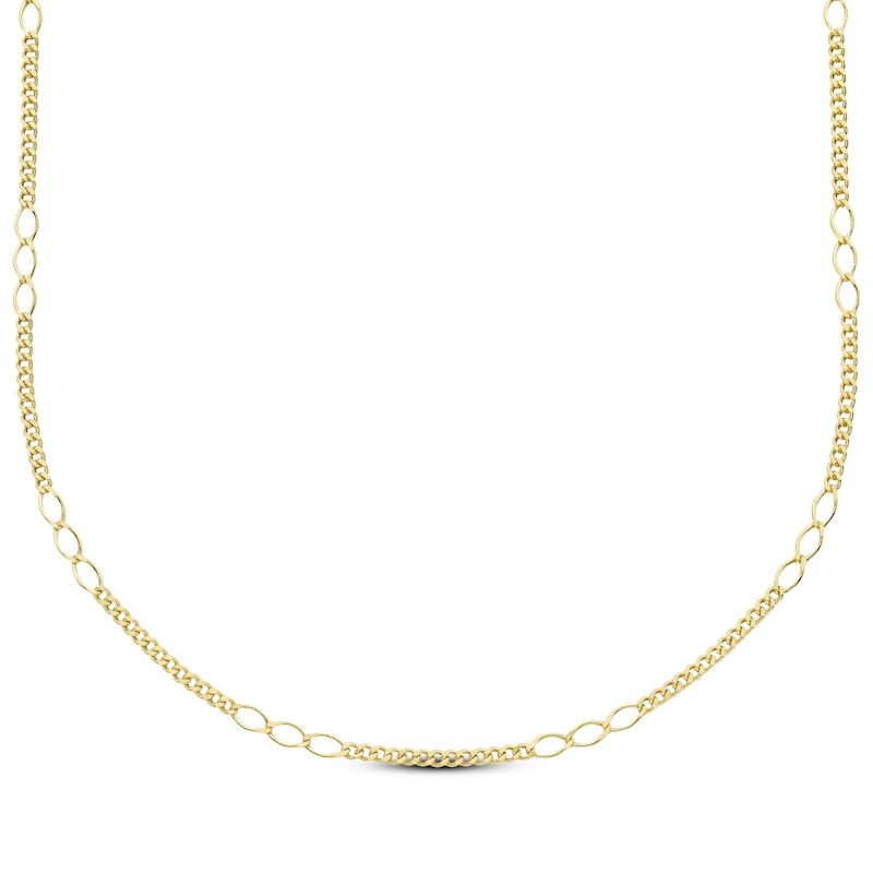 Main Image 1 of Solid Curb Link Chain Station Necklace 10K Yellow Gold 18&quot;