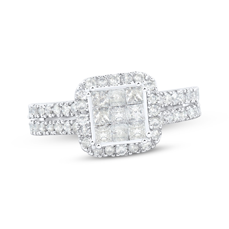 Main Image 1 of Princess-Cut Multi-Diamond Engagement Ring 1 ct tw 10K White Gold