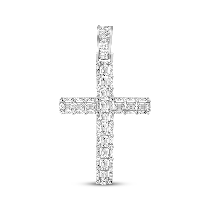 Main Image 1 of Men's baguette & Round-Cut Diamond Cross Charm 2 ct tw 10K White Gold