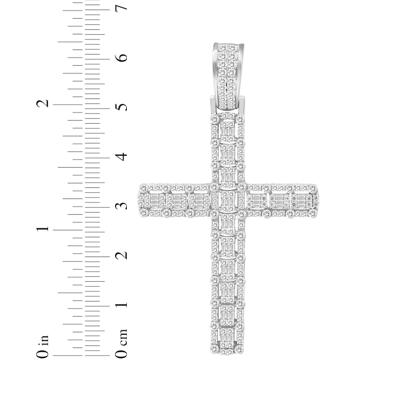 Main Image 3 of Men's baguette & Round-Cut Diamond Cross Charm 2 ct tw 10K White Gold