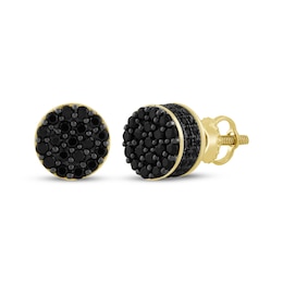 Men's Black Multi-Diamond Circle Stud Earrings 3/4 ct tw 10K Yellow Gold