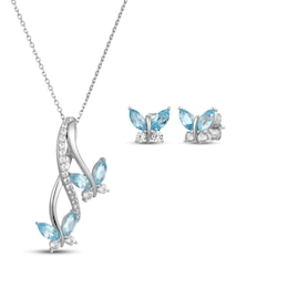 Marquise-Cut Swiss Blue Topaz & White Lab-Created Sapphire Butterfly Gift Set Sterling Silver