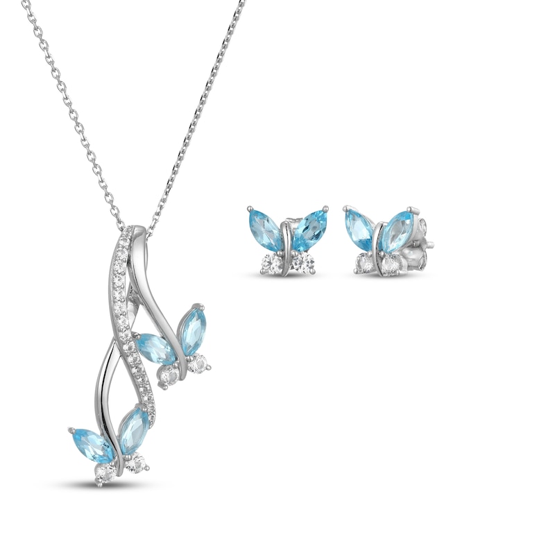 Main Image 1 of Marquise-Cut Swiss Blue Topaz & White Lab-Created Sapphire Butterfly Gift Set Sterling Silver