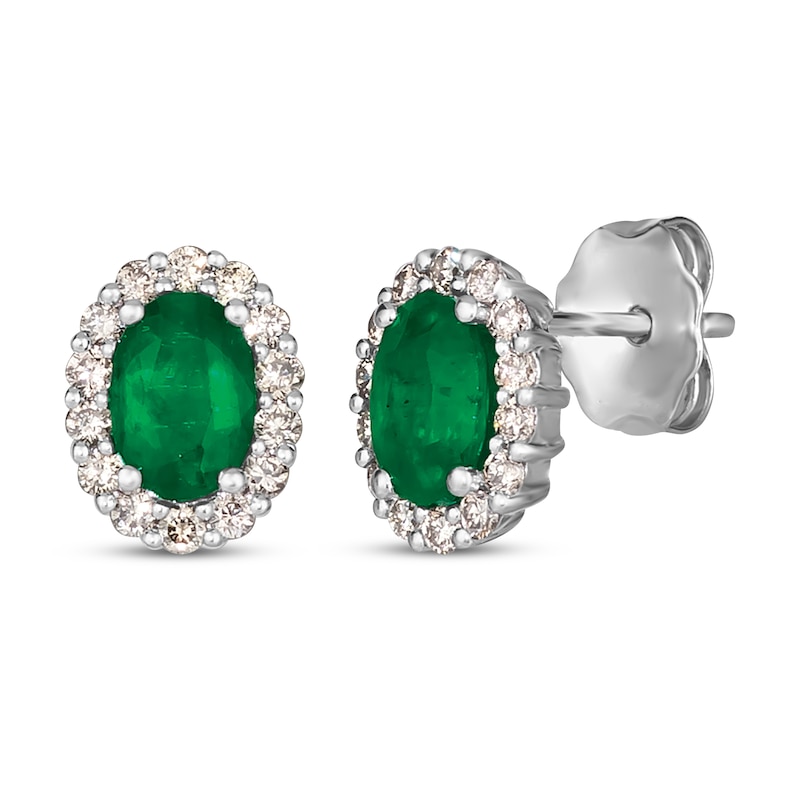 Main Image 1 of Le Vian Oval-Cut Emerald Earrings 1/4 ct tw Diamonds 14K Vanilla Gold