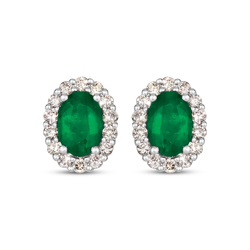 Main Image 2 of Le Vian Oval-Cut Emerald Earrings 1/4 ct tw Diamonds 14K Vanilla Gold