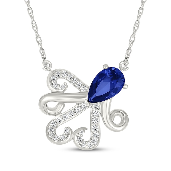 Pear-Shaped Blue Lab-Created Sapphire & White Lab-Created Sapphire Octopus Necklace Sterling Silver 18"